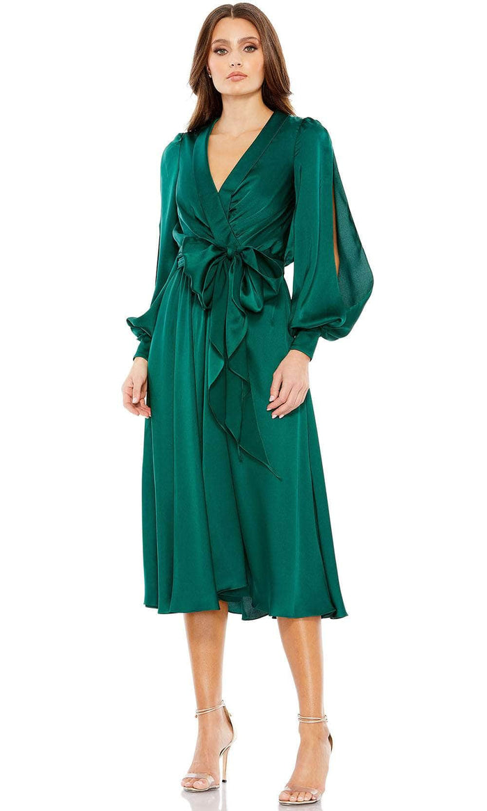 Mac Duggal 49582 - Bishop Sleeve Collared Cocktail Dress Cocktail Dresses 0 / Emerald