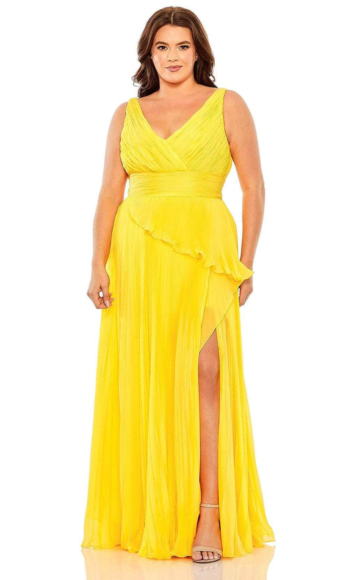 Mac Duggal 49714W - Pleated Deep V-Neck Evening Dress Evening Dresses 14W / Marigold