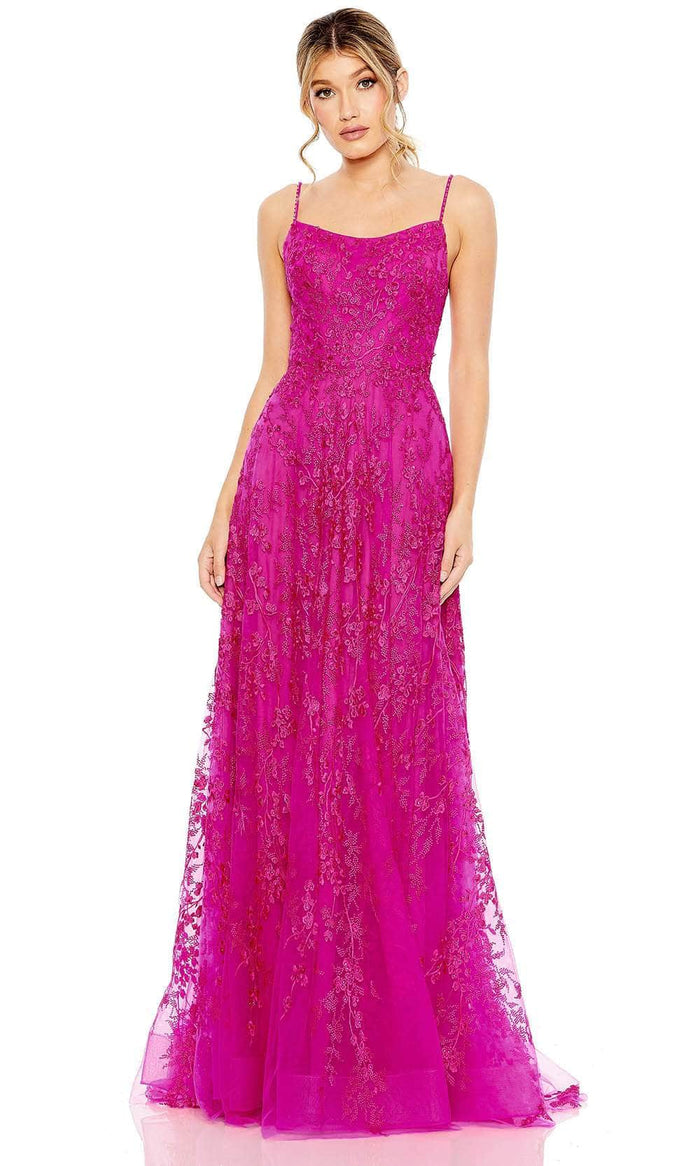 Mac Duggal 50683 - Floral Embroidered Prom Dress Special Occasion Dress 0 / Fuchsia