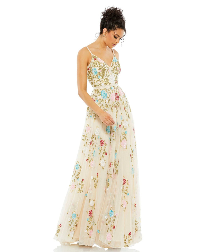 Mac Duggal - 5400 Floral Ornate A-Line Dress Evening Dresses 0 / Nude Multi