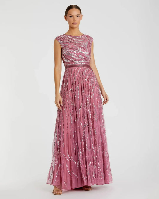 Mac Duggal 5445 - Cap Sleeve Beaded Evening Gown | Couture Candy