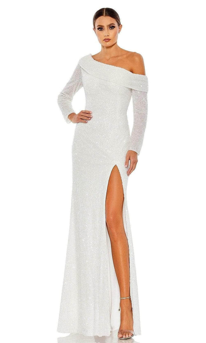Mac Duggal - 5449 Long Sleeve Sequin Sheath Gown Evening Dresses 0 / White