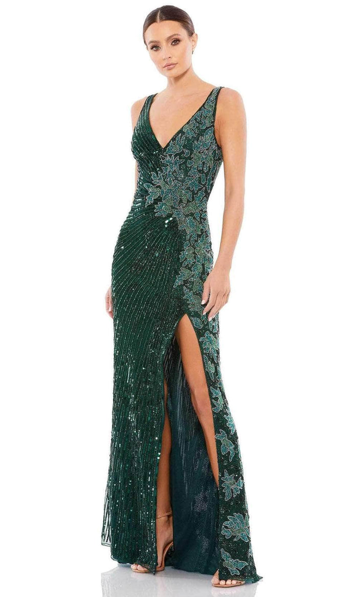 Mac Duggal 5473 - Beaded Evening Gown with Slit Special Occasion Dress 0 / Deep Green