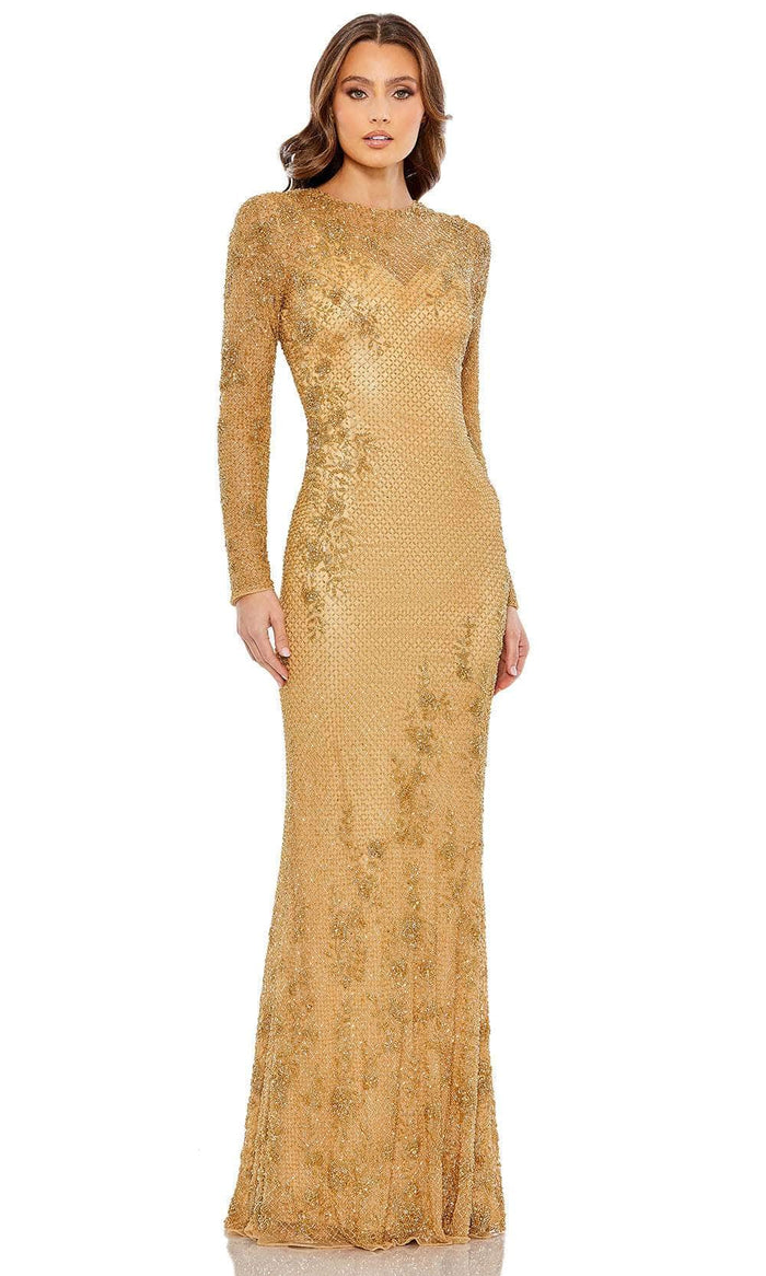 Mac Duggal 5504 - Beaded Lattice Sheath Evening Gown Evening Dresses 4 / Gold