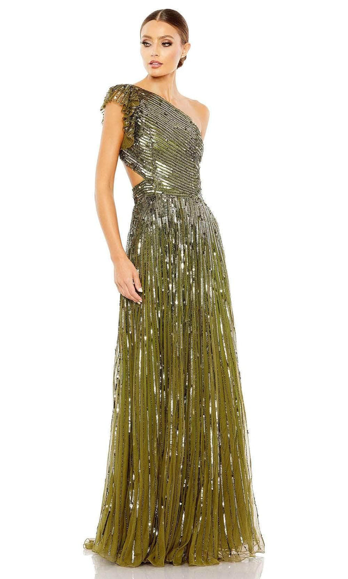 Mac Duggal - 5565 Lace Up Style Sequined Gown Prom Dresses 0 / Olive