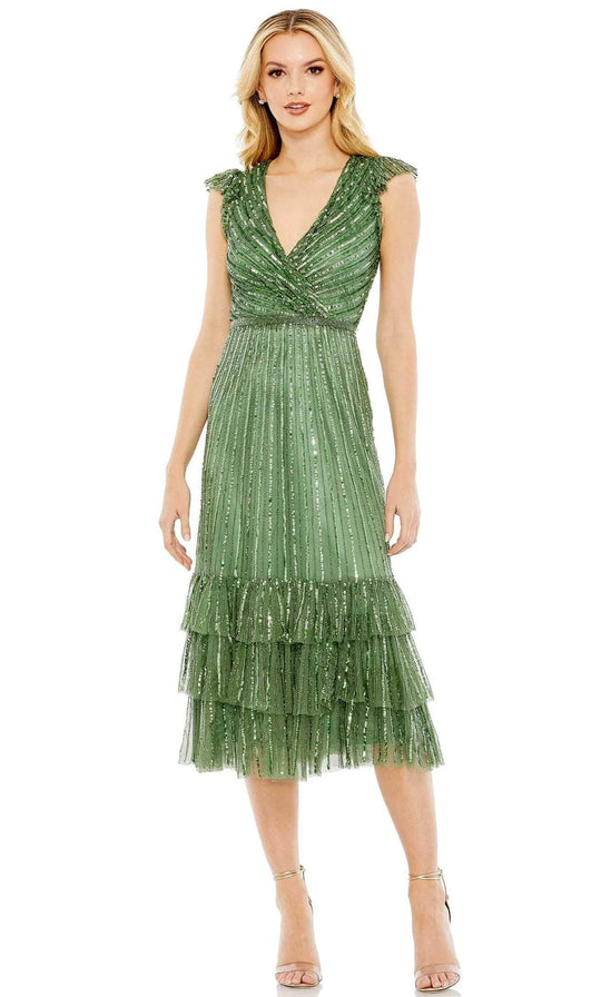 Mac Duggal 5585 - V-Neck Ruffled Cap Sleeve Knee-length Dress