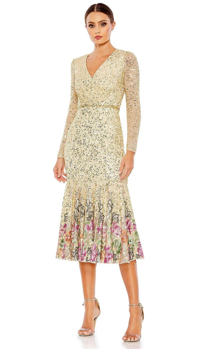 Mac Duggal 5589 - Embellished Tea Length Dress Special Occasion Dress 4 / Gold Multi