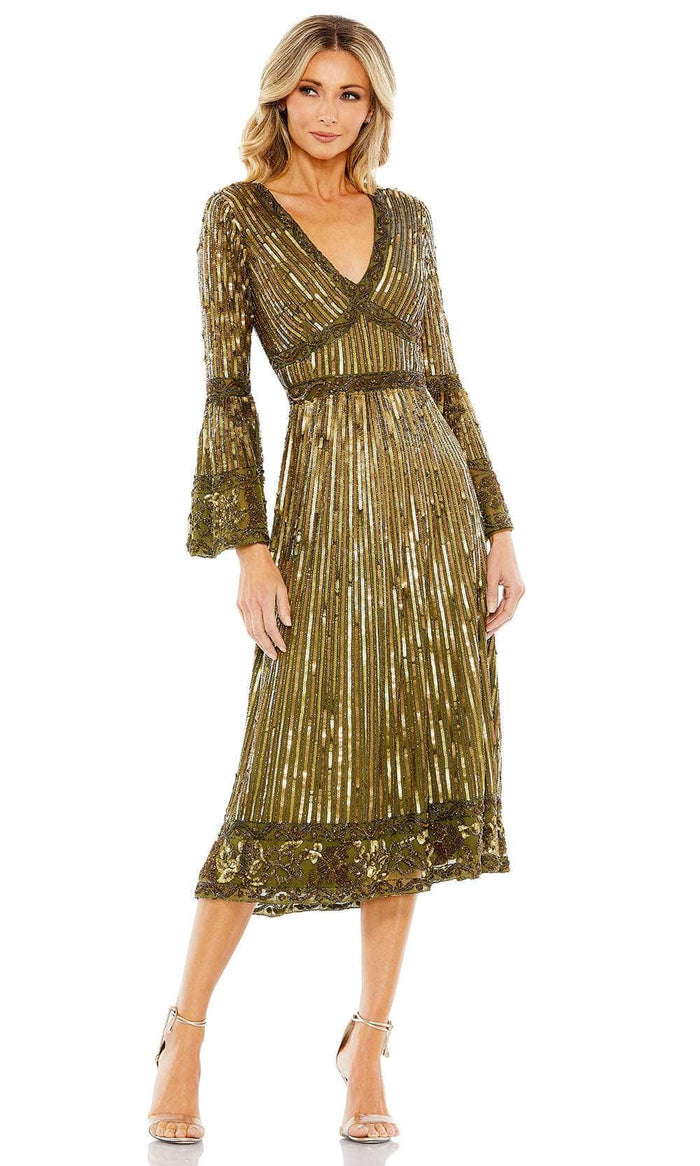 Mac Duggal 5591 - Bell Sleeve Sequin Evening Dress Evening Dresses 4 / Light Olive