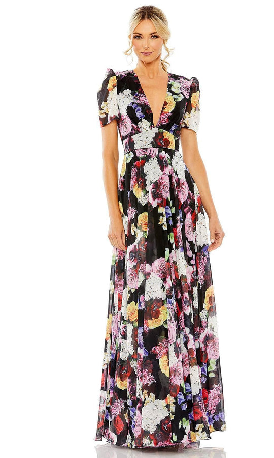 Mac Duggal 55933 - Plunging Floral Print Formal Gown