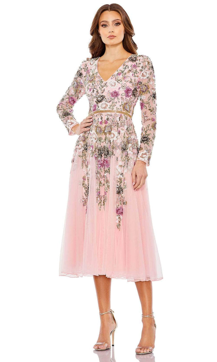 Mac Duggal 5594 - Long Sleeve Embellished Prom Dress Prom Dresses 2 / Rose