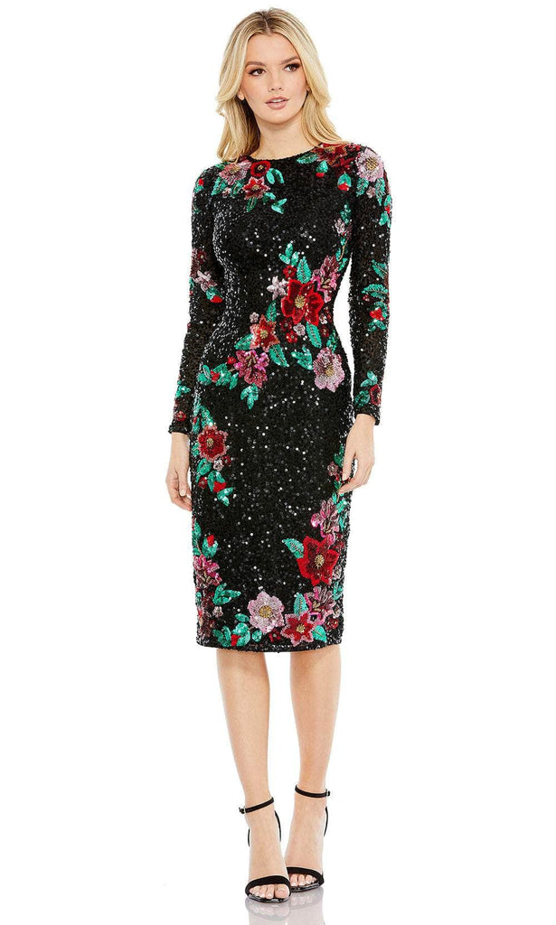 Mac Duggal 5596 - Long Sleeve Floral Embellished Knee-Length Dress Couture Candy Mac Duggal 5596 - Long Sleeve Floral Embellished Knee-Length Dress Couture Candy