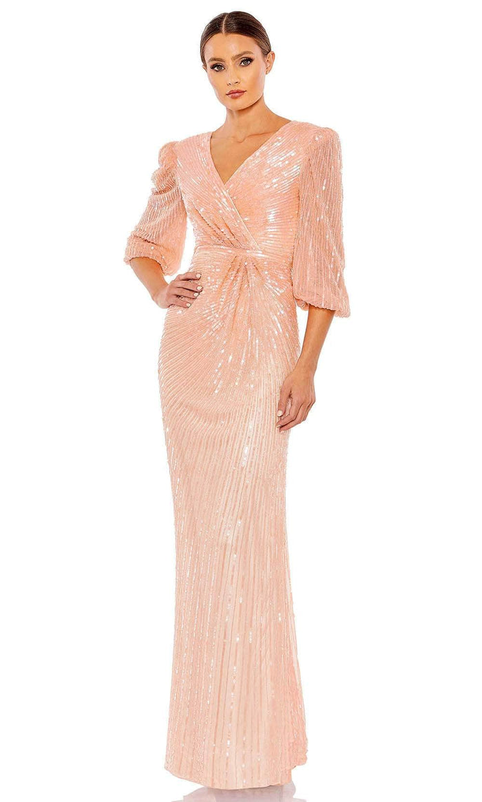 Mac Duggal 5614 - Faux Wrap Sequined Evening Dress Evening Dresses 2 / Peach