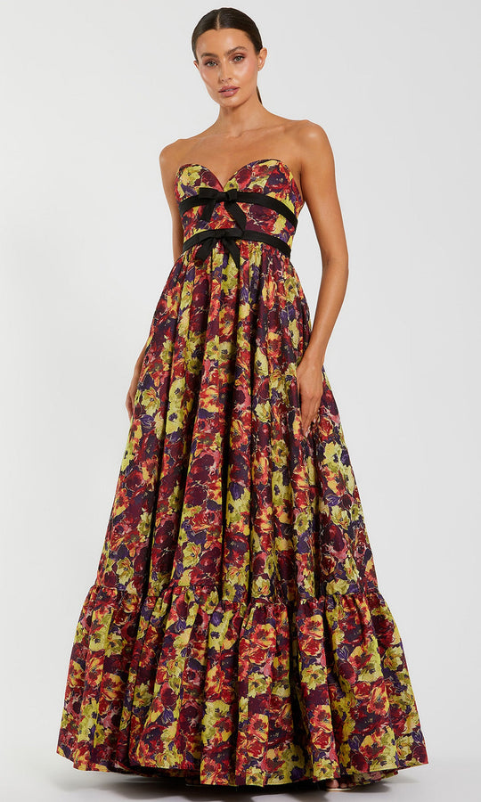 Mac Duggal 56166 - Bow Waistband Multicolor Floral Long Dress