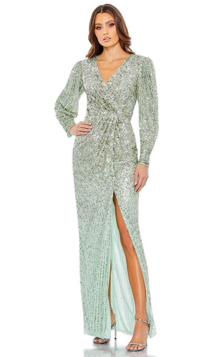 Mac Duggal 5638 - Sequin Long Sleeve Evening Dress Evening Dresses 0 / Seafoam