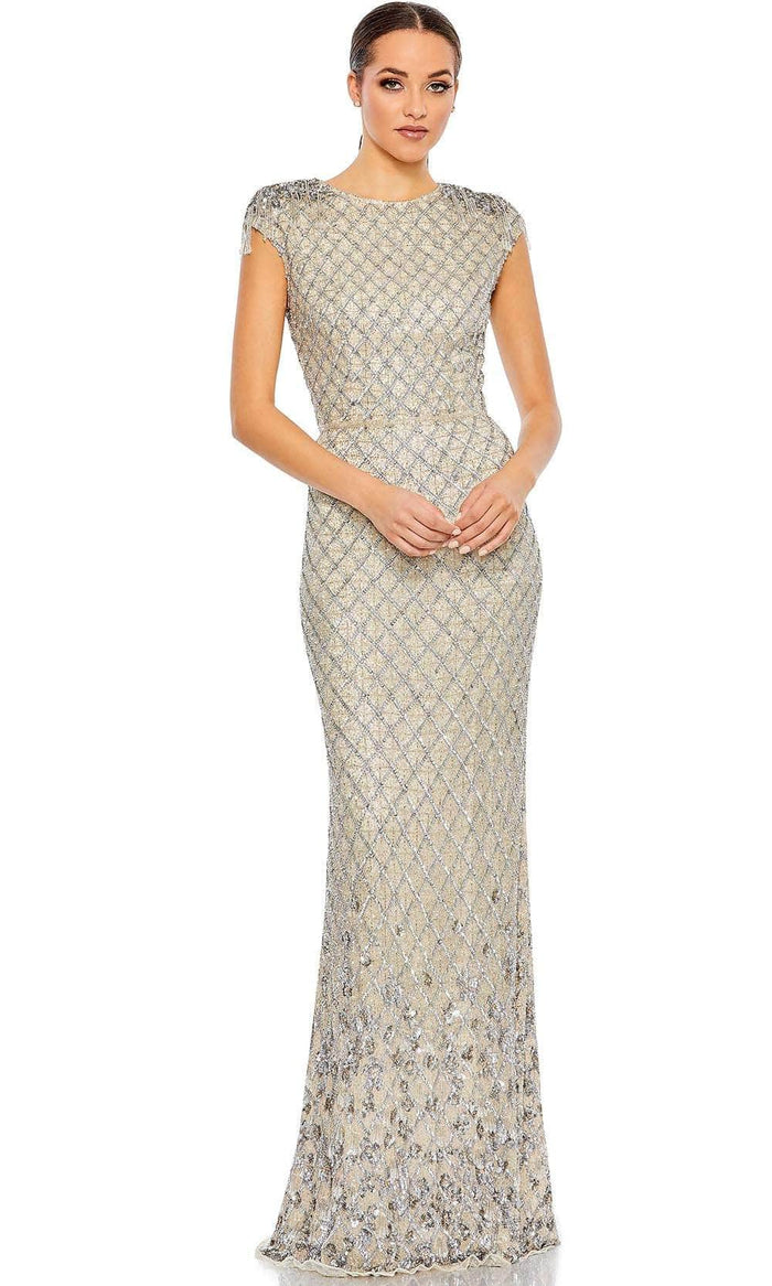 Mac Duggal 5642 - Jewel Neck Lattice Evening Gown Special Occasion Dress 4 / Silver Nude