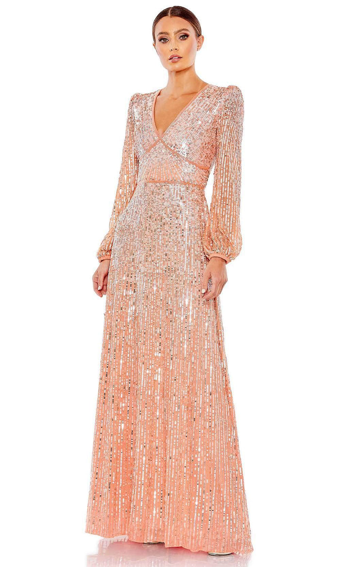 Mac Duggal 5643 - Puff Sleeved Sequin Evening Gown Special Occasion Dress 2 / Peach
