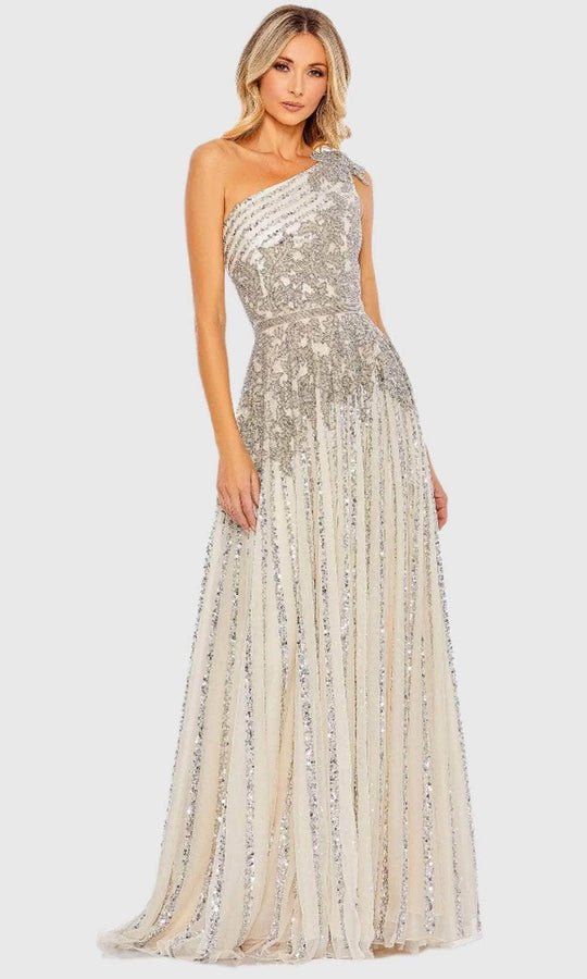 Mac Duggal 5679 - Asymmetric Neck Beaded Applique Evening Dress