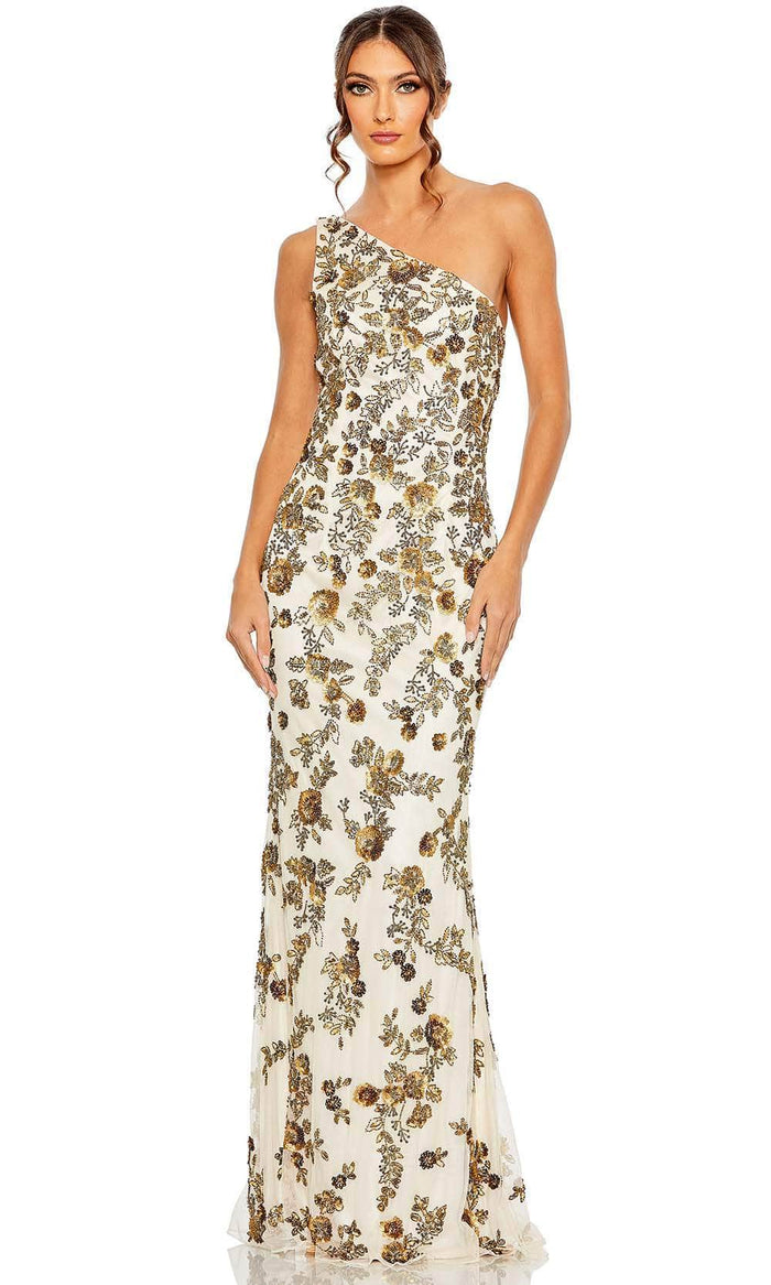 Mac Duggal 5955 - One Shoulder Floral Evening Gown Special Occasion Dress 2 / Champagne Gold