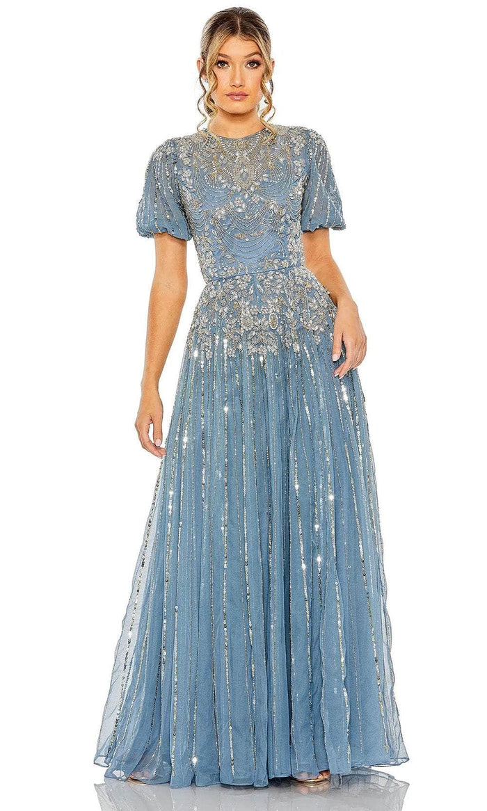 Mac Duggal 5991 - Puff Sleeve Ornate Evening Gown Mother of the Bride Dresses 4 / Slate Blue