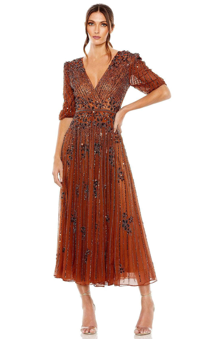 Mac Duggal 5995 - V-Neck A-Line Formal Dress Special Occasion Dress 2 / Cinnamon