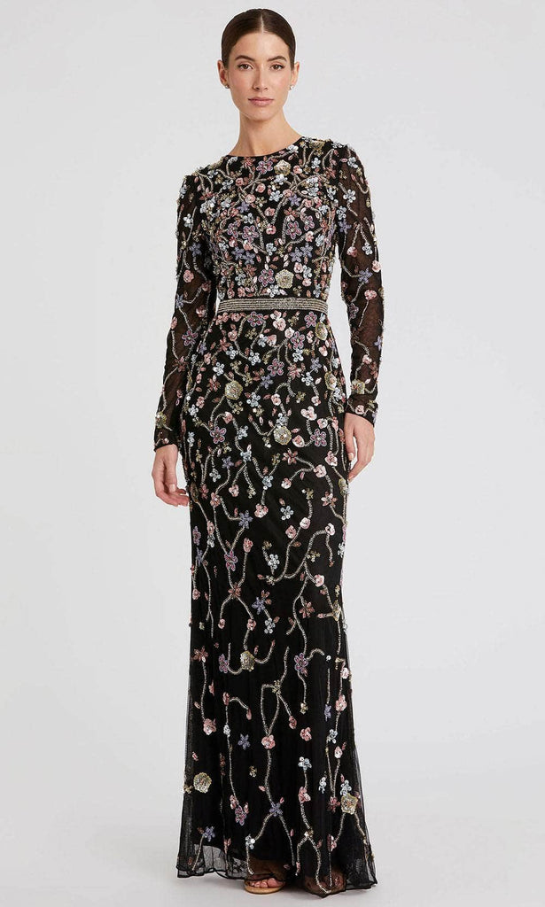 mac duggal black embellished floral long sleeve dress Backless Gown Models are wearing Black Multi Mac Duggal 6135 - Floral