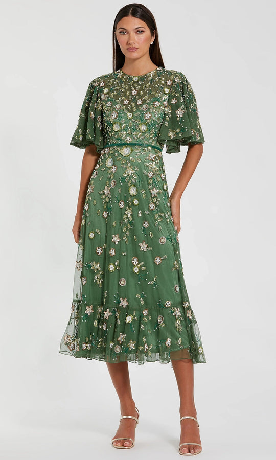 Mac Duggal 6162 - Jewel Neck Floral Embellished Midi Dress