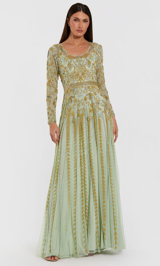 Mac Duggal 6201 - Beaded Mesh Long Sleeve Evening Gown