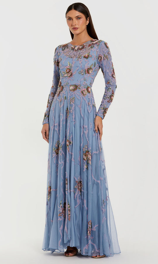 Mac Duggal 6202 - Floral Beaded Long Sleeve Formal Gown