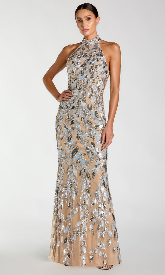 Mac Duggal 6252 - Leaf Sequin Halter Column Prom Gown