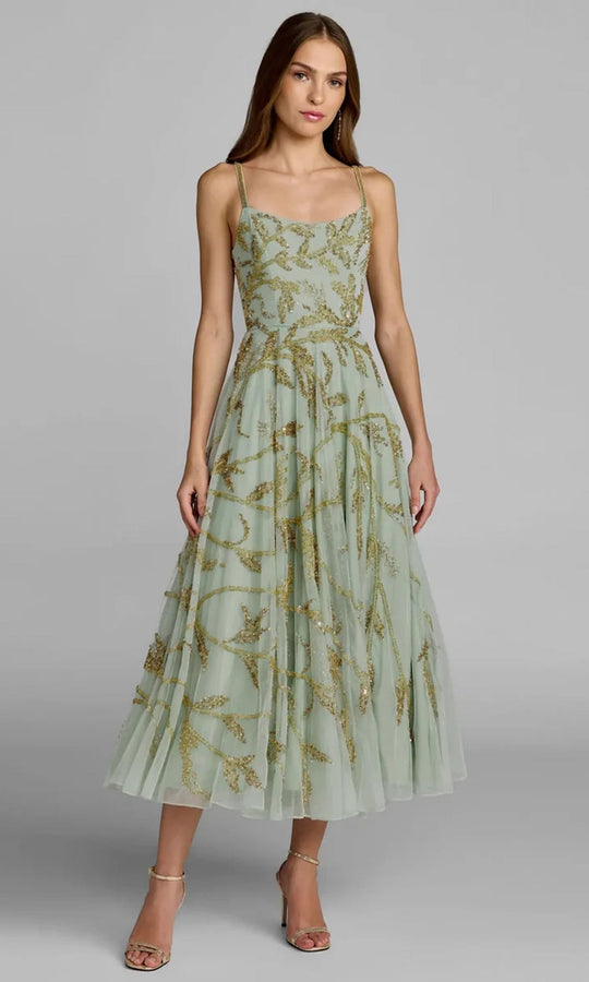 Mac Duggal 6255 - Beaded Leaf Scoop Neck Midi Dress