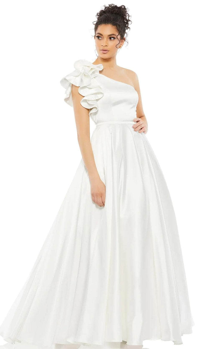 Mac Duggal 67582 - Ruffled One Shoulder Ballgown Wedding Dresses 0 / White