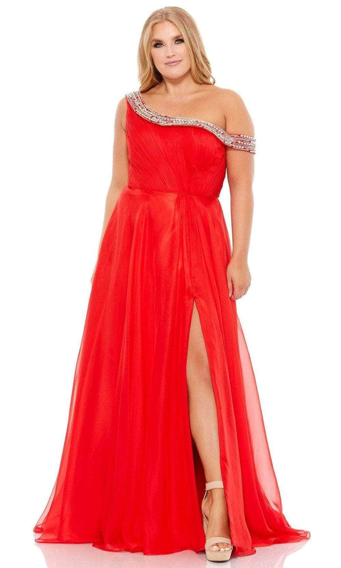 Mac Duggal 67727 - Asymmetrical Beaded Prom Gown Prom Dresses 14 / Red