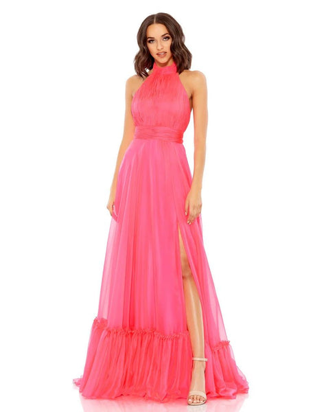 Mac Duggal High Neck Tiered Chiffon Halter Gown - Sky Blue - 14 Mac Duggal High Neck Tiered Chiffon Halter Gown - Sky Blue - 14