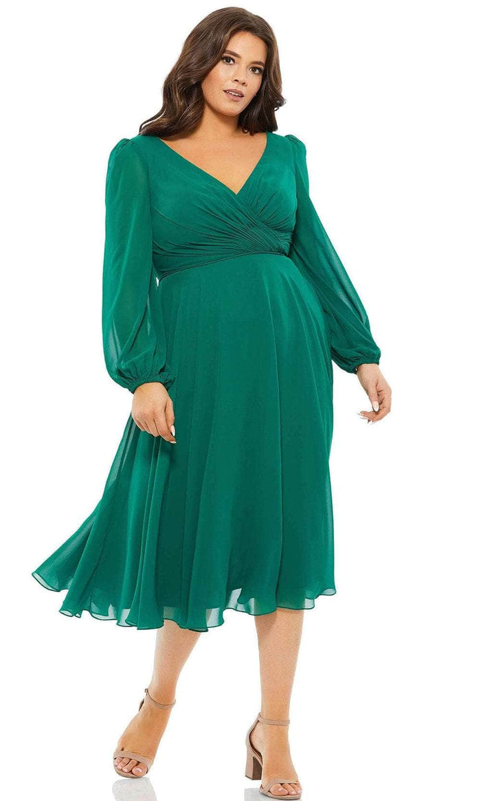 Mac Duggal 67914 - Ruched Surplice V-Neck Formal Dress Cocktail Dresses 22W / Emerald Green