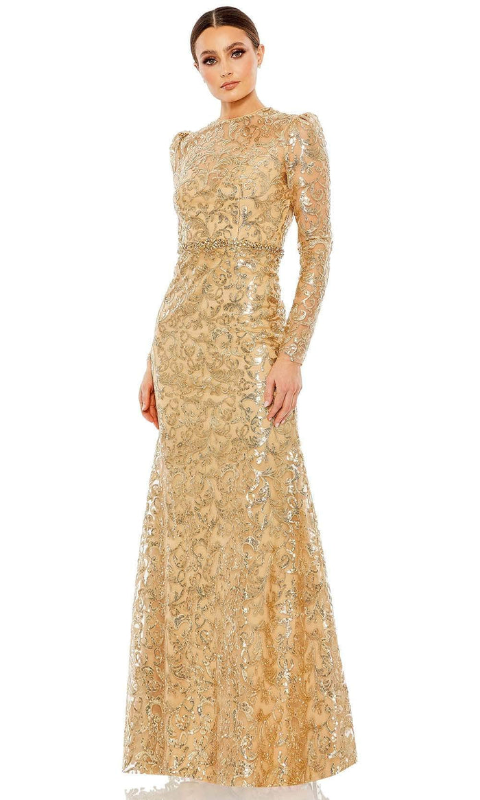 Mac Duggal 68011 - High Neck Sequin Lace Prom Dress Prom Dresses 4 / Gold