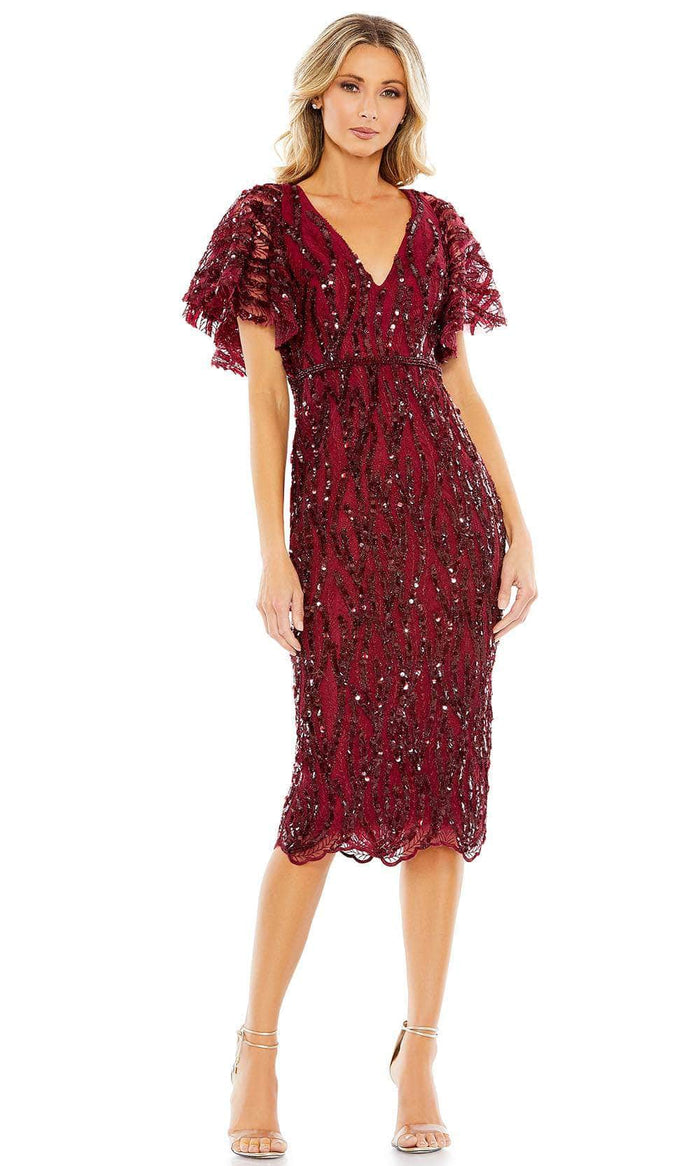 Mac Duggal 68013 - Butterfly Sleeve Sequin Cocktail Dress Special Occasion Dress 2 / Burgundy