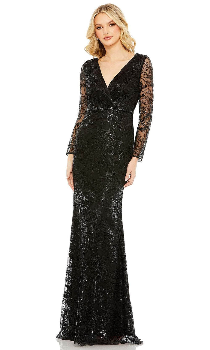 Mac Duggal 68016 - Long Sleeve Embellished Evening Gown Special Occasion Dress 2 / Black
