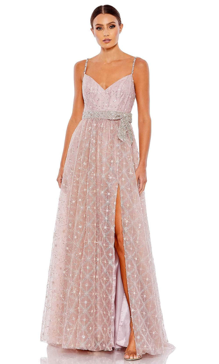 Mac Duggal 68050 - Rhinestone Embellished Beaded Sheath Dress Evening Dresses 2 / Rose