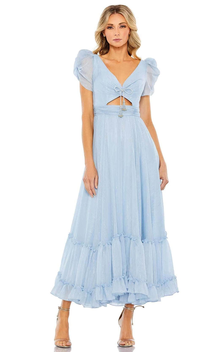 Mac Duggal 68187 - Metallic Tea Length Dress Holiday Dresses 0 / Powder Blue