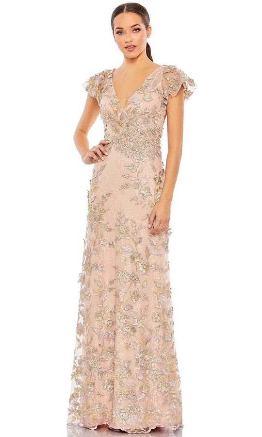 Mac Duggal 68192 - Flutter Sleeve Appliqued Evening Gown