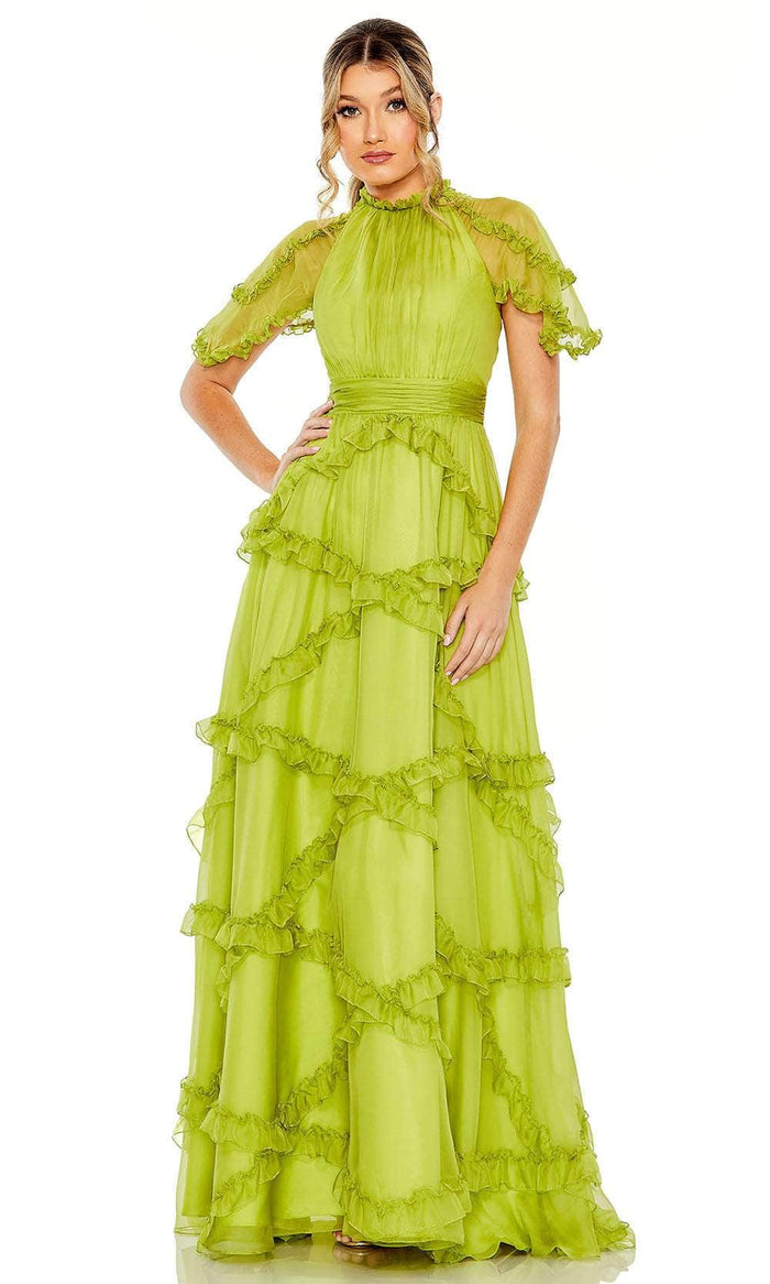 Mac Duggal 68222 - Short Flutter Sleeve Pleated Bodice Prom Gown Prom Dresses 4 / Apple Green
