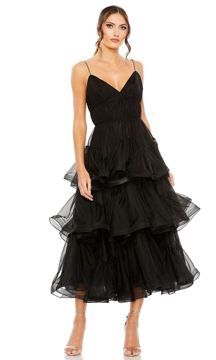 Mac Duggal 68411 - Tiered Chiffon A-line Dress Prom Dresses 2 / Black