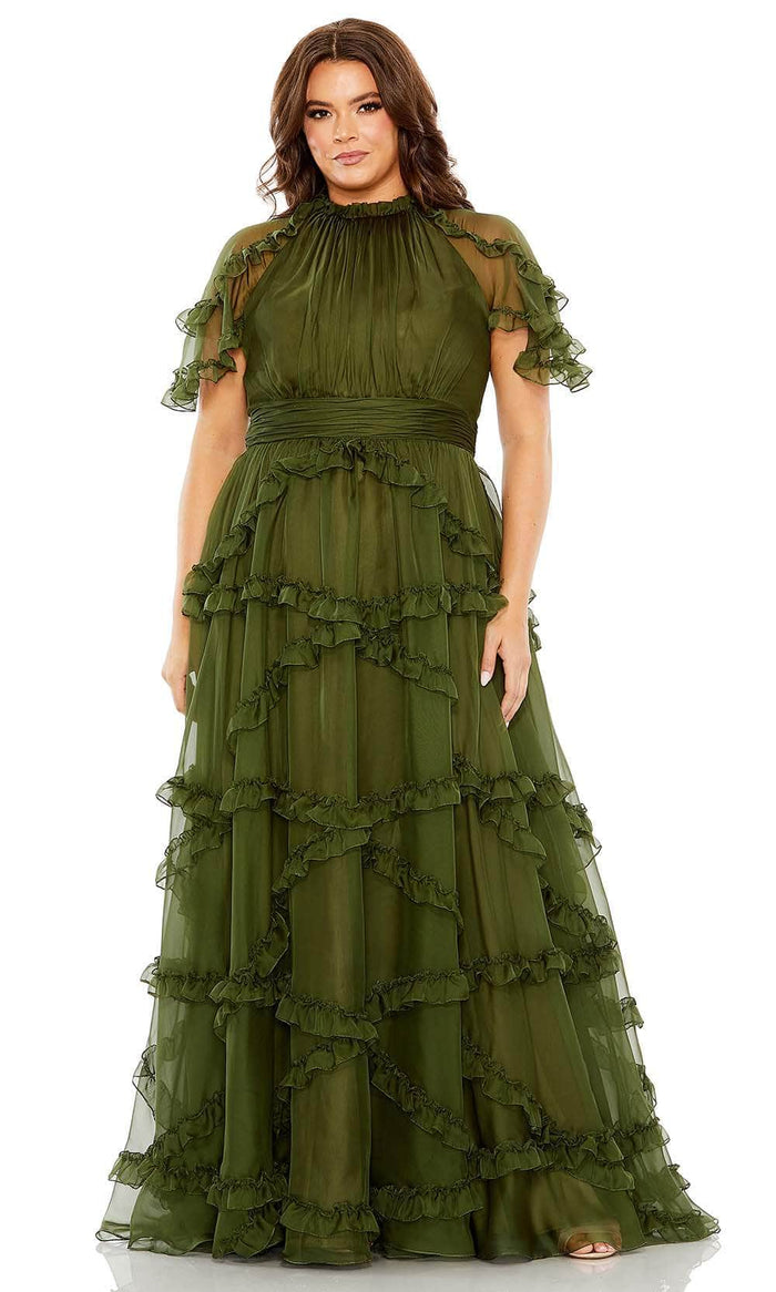 Mac Duggal 68424 - Ruffled High Neck Evening Gown Special Occasion Dress 14 / Olive