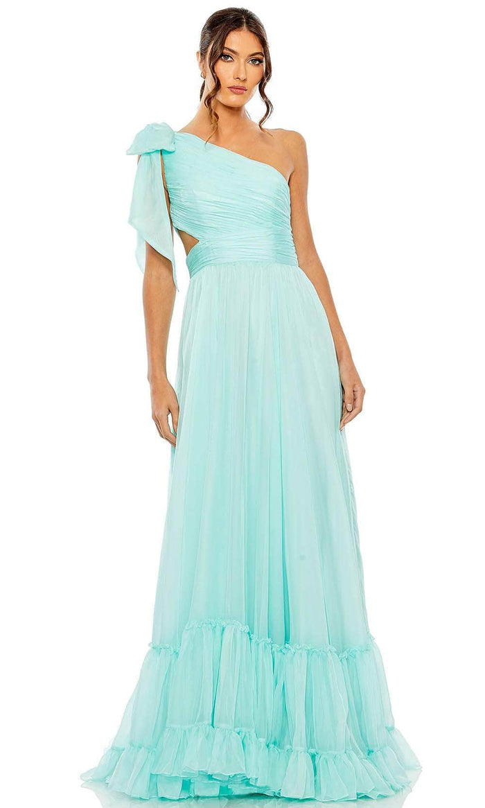 Mac Duggal 68472 - Bow Accent A-Line Prom Gown Special Occasion Dress 0 / Aqua