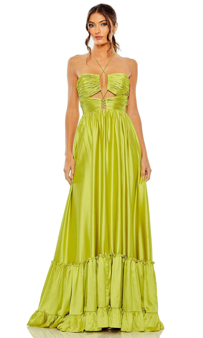 Mac Duggal 68486 - Crisscross Halter A-Line Prom Gown Special Occasion Dress 0 / Chartreuse