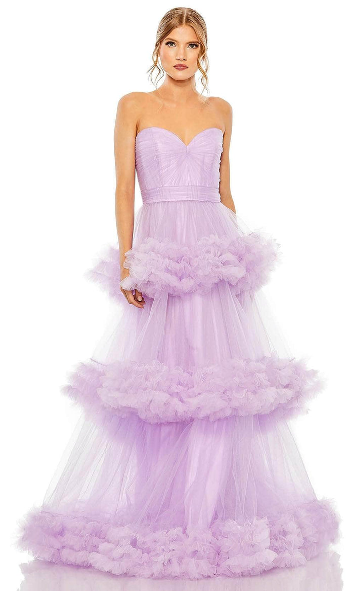 Mac Duggal 68490 - Ruffle Tulle Tiered Strapless Ballgown Prom Dresses 0 / Orchid