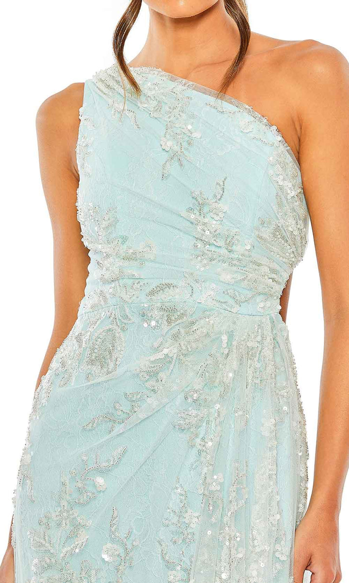 Mac Duggal 68507 - Beaded Lace Asymmetric Evening Gown β Couture Candy