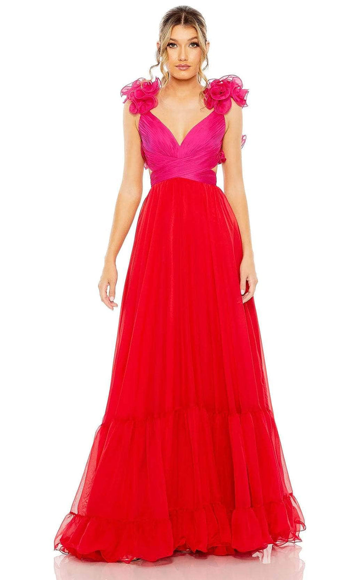 Mac Duggal 68522 - Lace-Up Back Ruffle Detailed Prom Dress Prom Dresses 0 / Red Pink