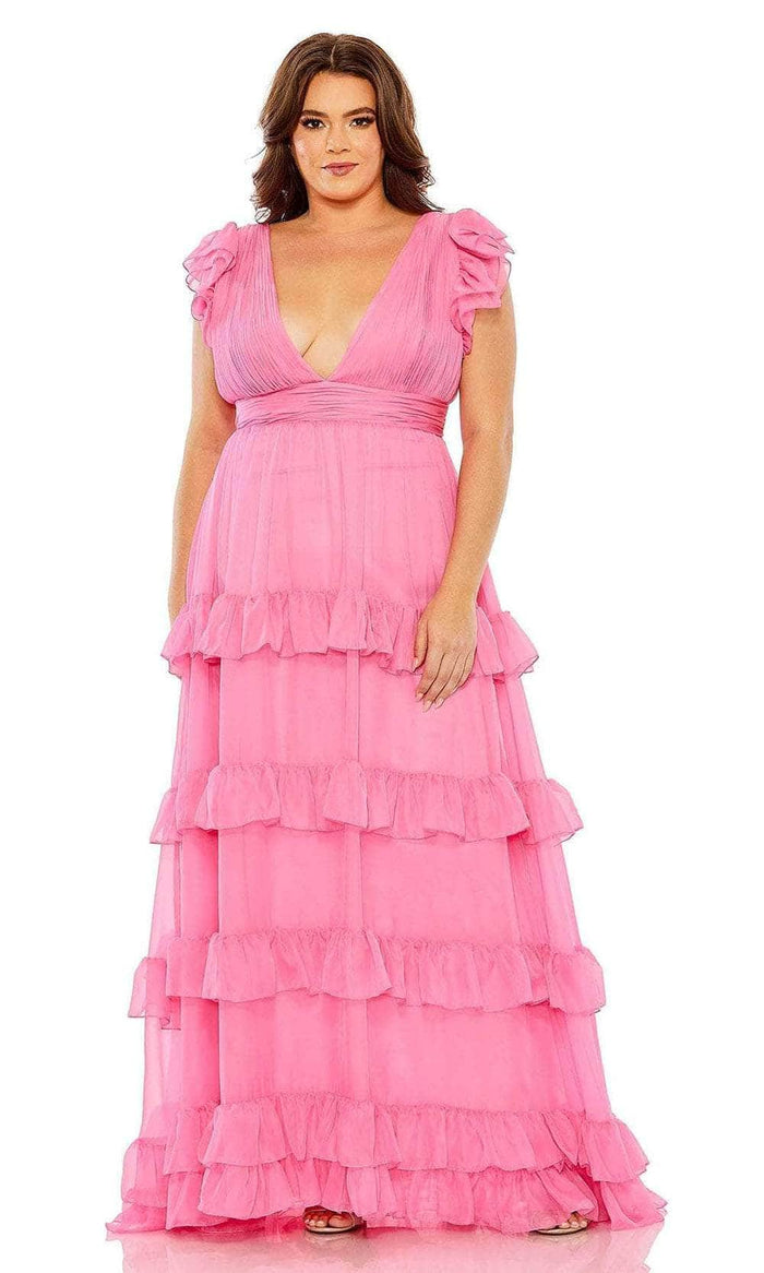 Mac Duggal 68544 - Tiered V Neck Ruffle Dress Evening Dresses 14W / Petal Pink
