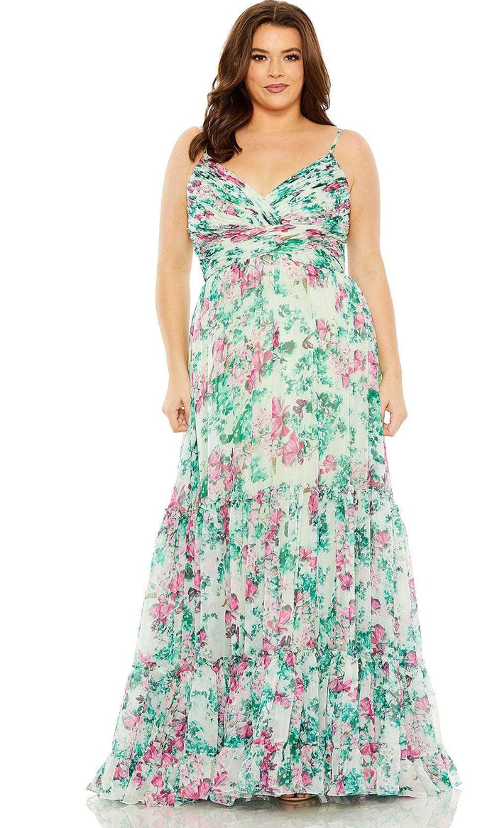 Mac Duggal 68550 - Printed Spaghetti Strap Prom Gown Prom Dresses 14W / Green Multi